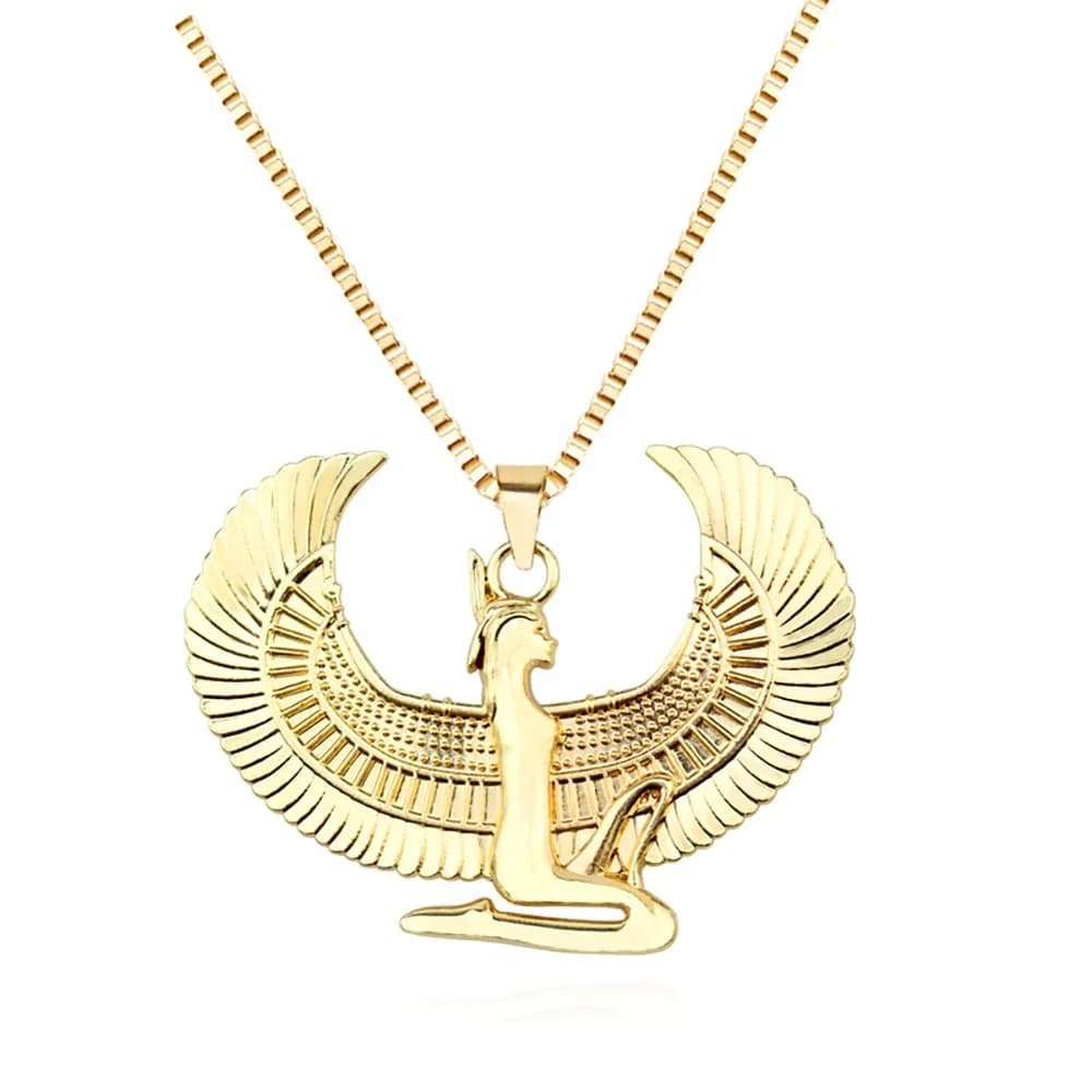 Collier en acier inoxydable avec ailes d'Isis pour femme, déesse Myenson éma enne des Prairies, pend
