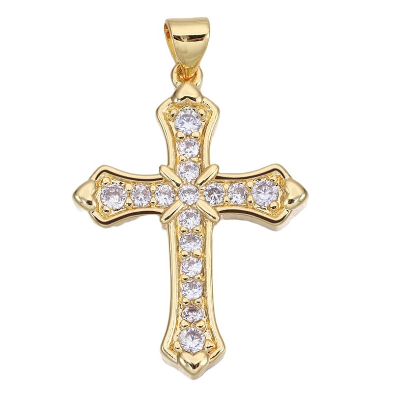 Juya 18K véritable plaqué or émail cubique zircone croix chrétienne breloques pour bricolage religie