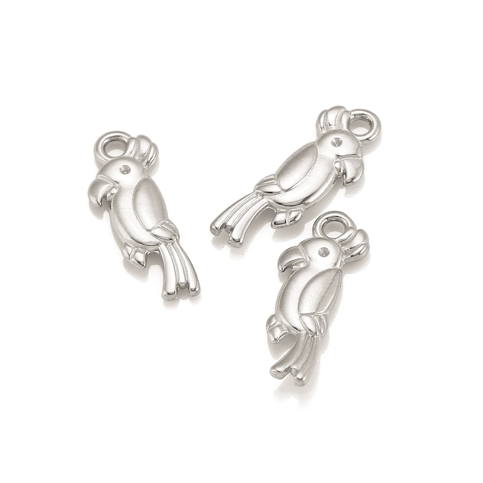 Pendentif petit perroquet mignon en acier inoxydable, breloque oiseau pour enfant fille, boucles d'o