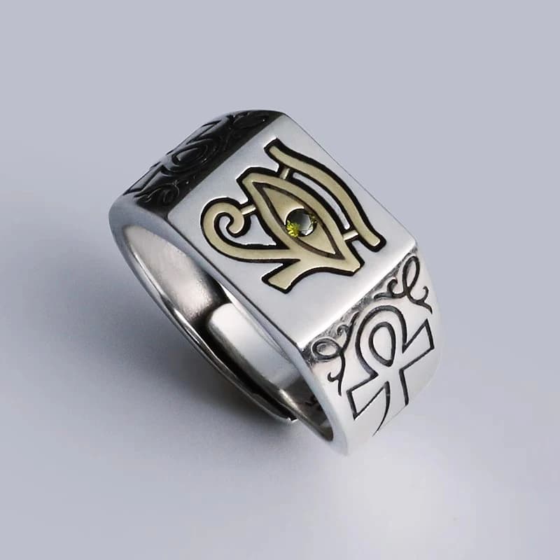 HX – bague couleur argent pour hommes, rétro européen et américain, œil d'horus, pharaon égyptien, b