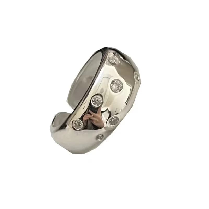 Bijoux pour femmes, anneaux larges en argent sterling 925 avec zircon, accessoires élégants pour cou