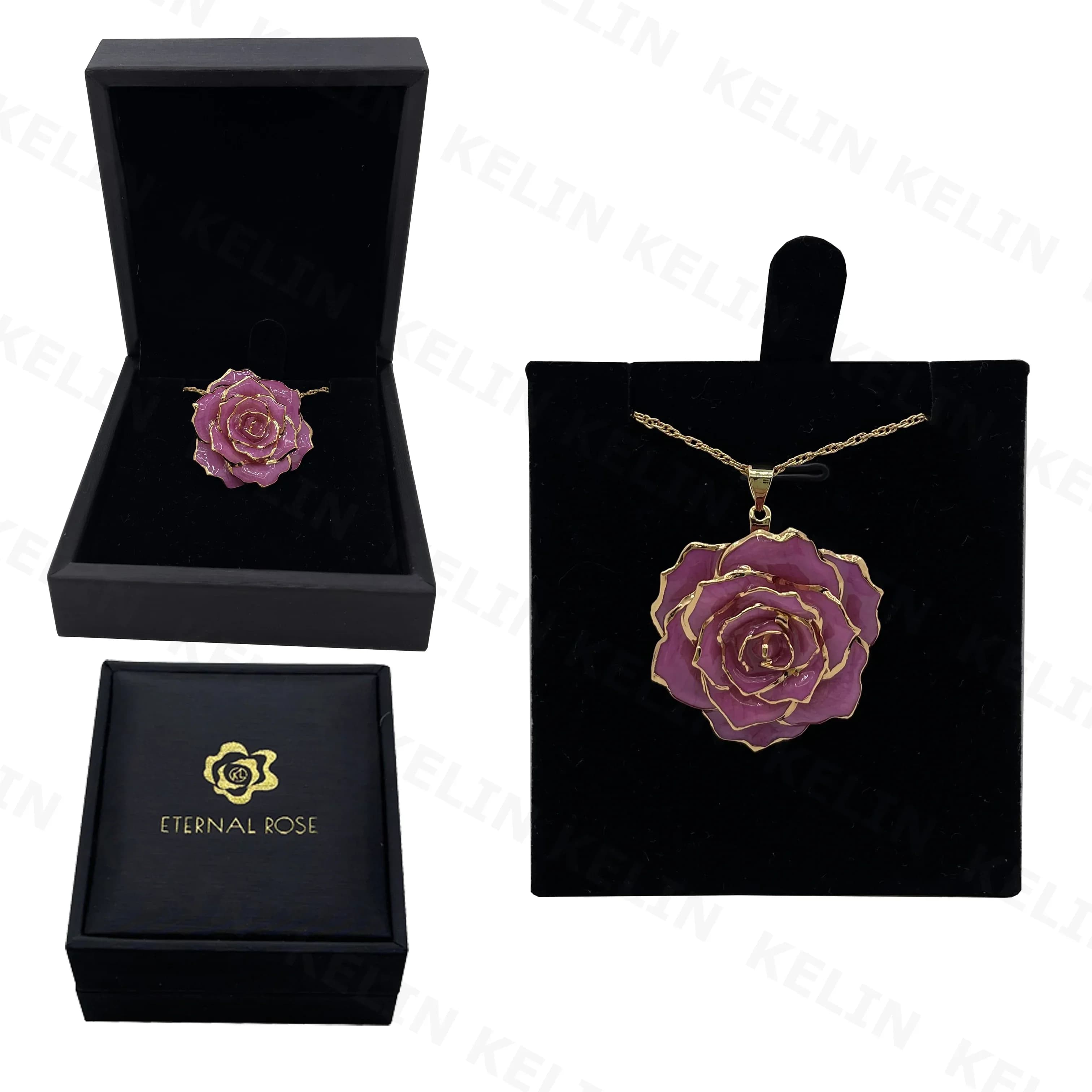 Collier doré chaîne pendentif fleur de Rose éternelle feuille d'or collier de Rose naturelle avec vr