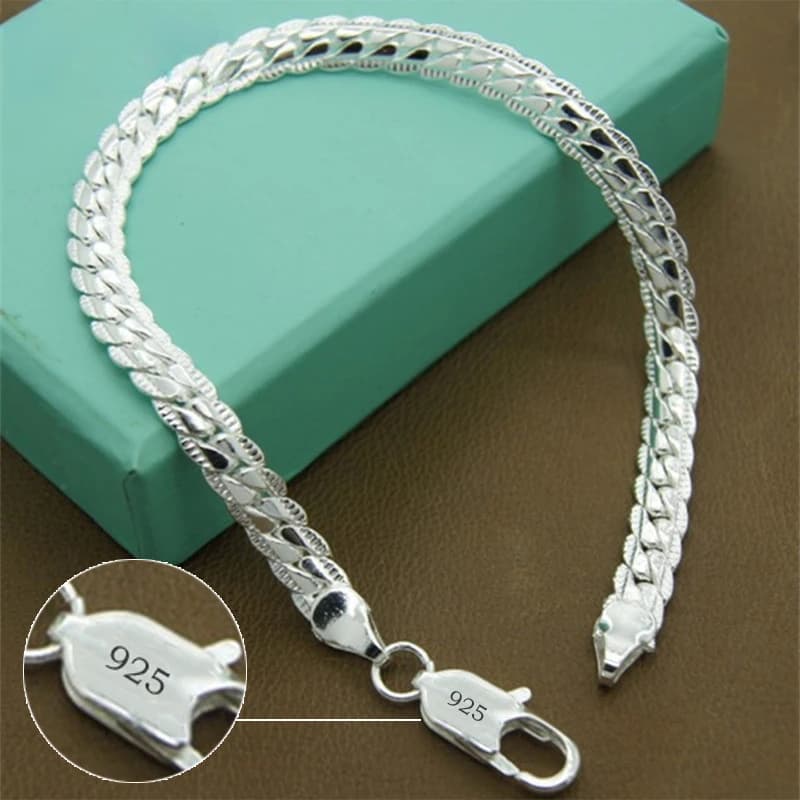 Bracelet en argent Sterling 925, 6mm, 18/20cm, chaîne latérale plate, fermoir à homard, pour femmes 