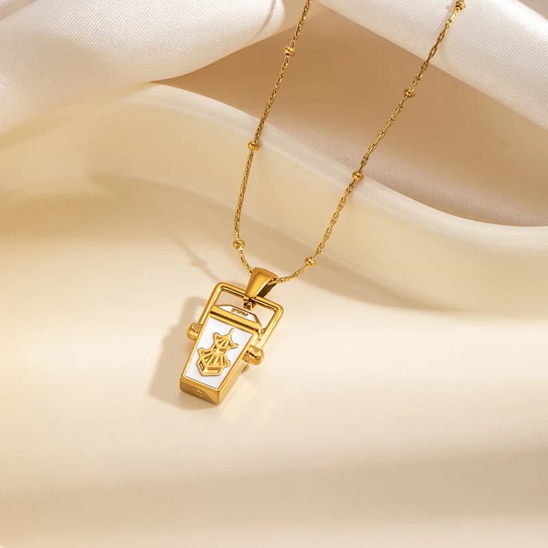 ANENJERY Collier pendentif boîte au trésor en émail en acier inoxydable 316L pour femme, bijoux de l