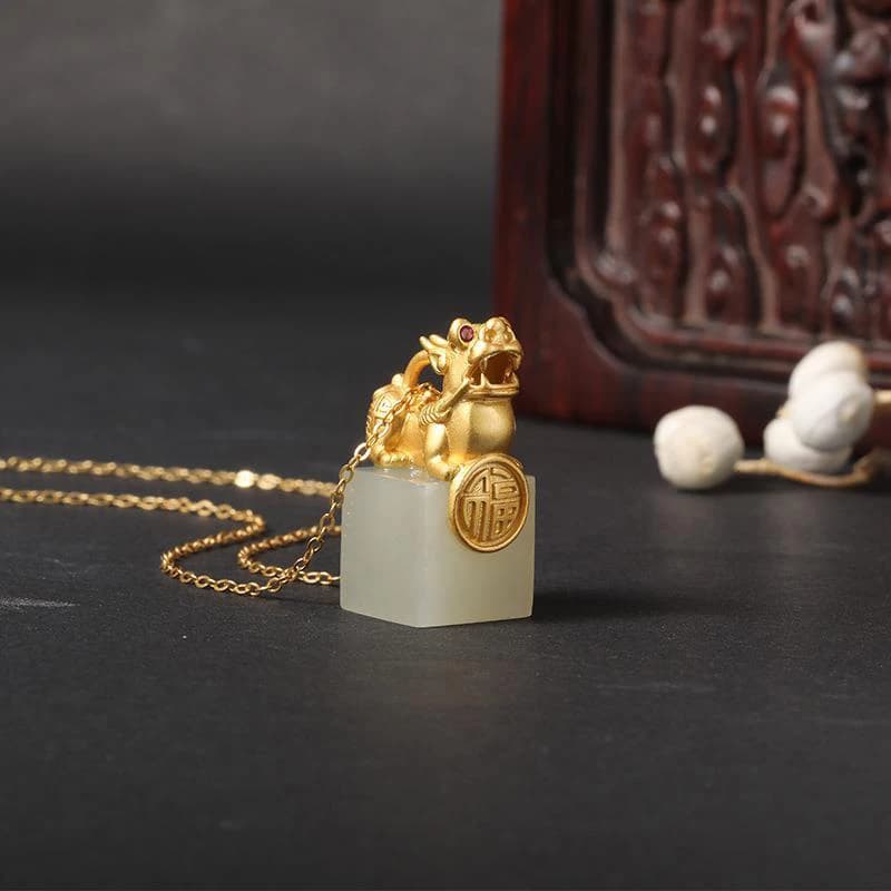Prairie Gold Crafts-Collier pendentif Pixiu, carré stéréoscopique, naturel, Hetian, blanc diversifié