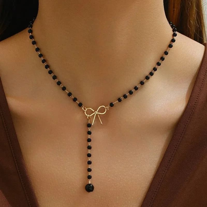Collier à pampilles en perles noires et blanches pour femmes, ras du cou, cadeau pour ami, vente en 