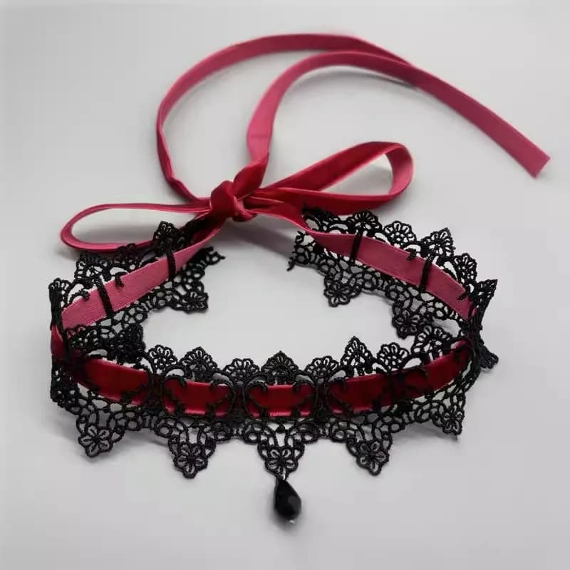Collier gothique en dentelle rouge et noir pour femmes, ras du cou, Vintage, chaîne courte, bijoux d