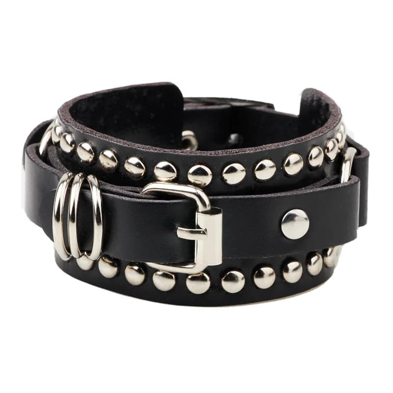 Bracelet en cuir noir Bracelet manchette Goth gothique Punk Bracelets femmes hommes pointes Rivet go