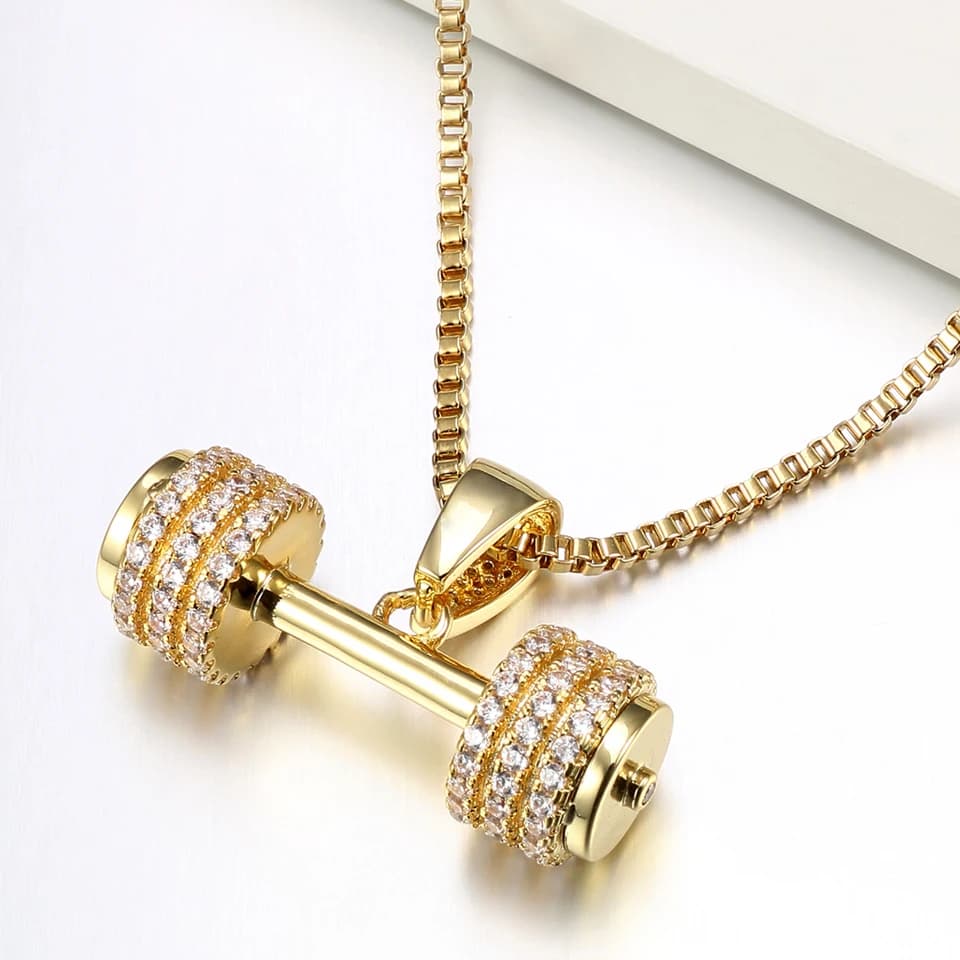 VANAXIN glacé haltère pendentif hommes Hip Hop Fitness musculation collier femmes gymnase décontract