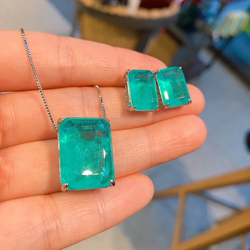 Ensembles de bijoux Vintage pour femmes, Paraiba, Tourmaline, émeraude, boucles d'oreilles, pendenti