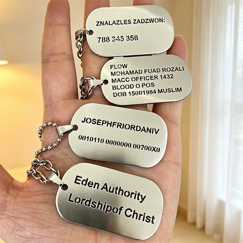 Collier pendentif militaire personnalisé avec nom et ID, plaque nominative découpée en acier inoxyda