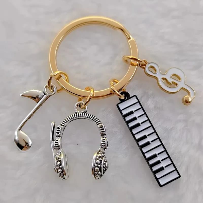 JEPiano-Porte-clés en émail DJ pour hommes et femmes, notes pour écouteurs, bijoux de musique, cadea
