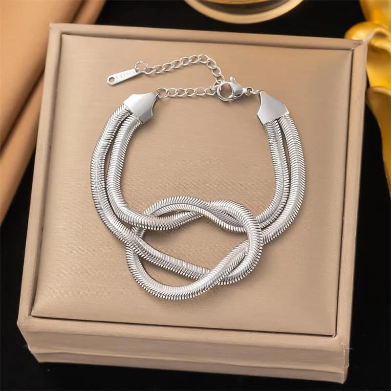 EILIECK nouvelle mode en acier inoxydable nouage chaîne collier Bracelet pour les femmes à la mode c