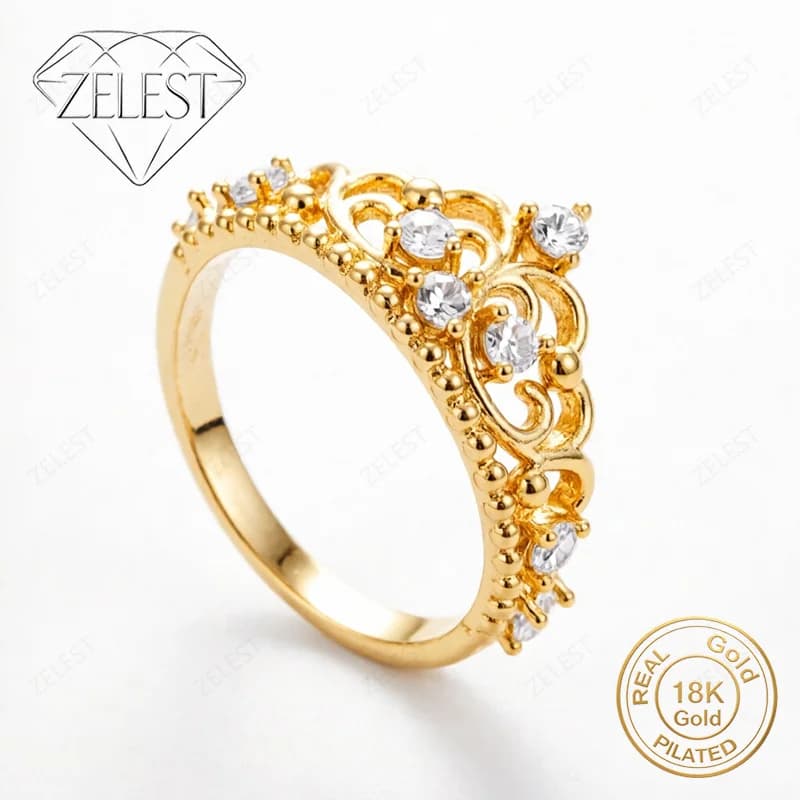 Bague Couronne de Luxe en Argent Sterling 925 Plaqué Or 18K avec Zircon pour Femme, Bijou Tendance p