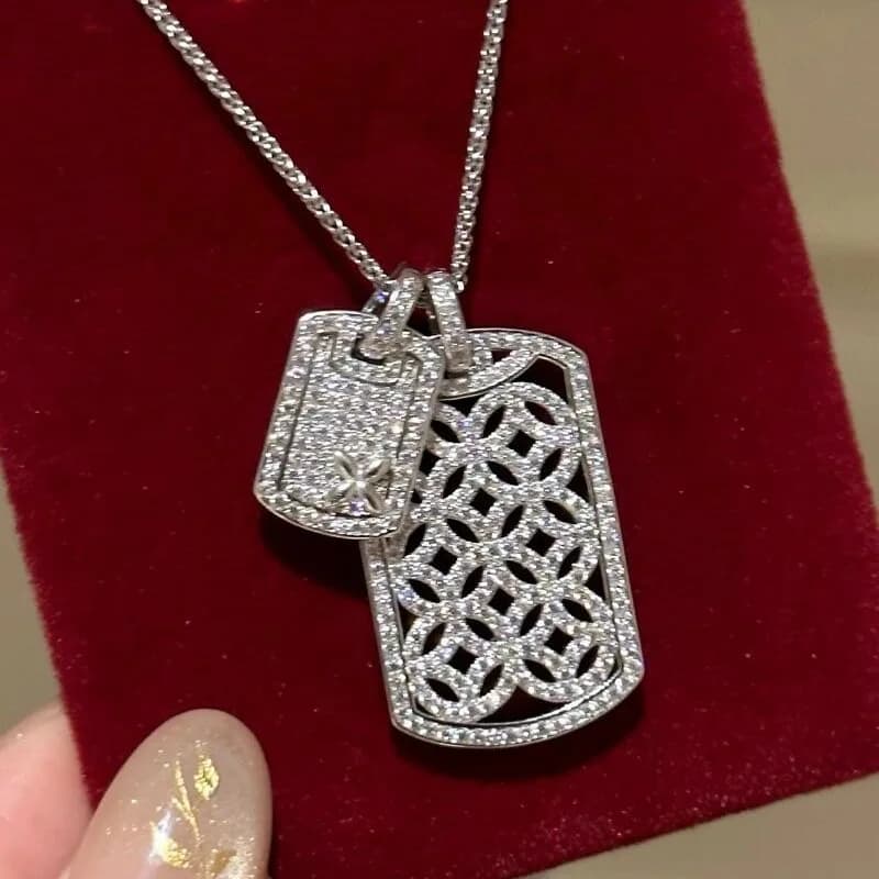Luxueux collier carré en argent 925 incrusté de diamants rétro nouveau dans le style chinois exquis 