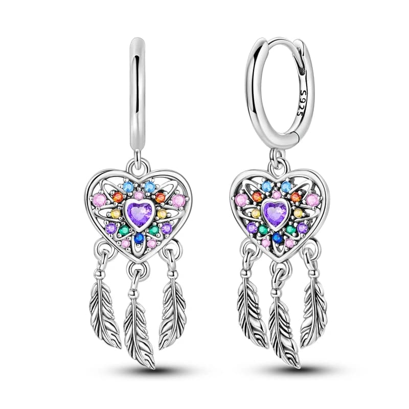 Boucles d'oreilles attrape-rêves en forme de cœur, en argent Sterling 925, originales pour femmes, b