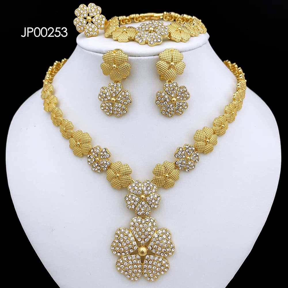 Ensembles de bijoux de Dubaï et du Nigéria pour femmes, design de luxe, cinq pétales de fleurs, pend