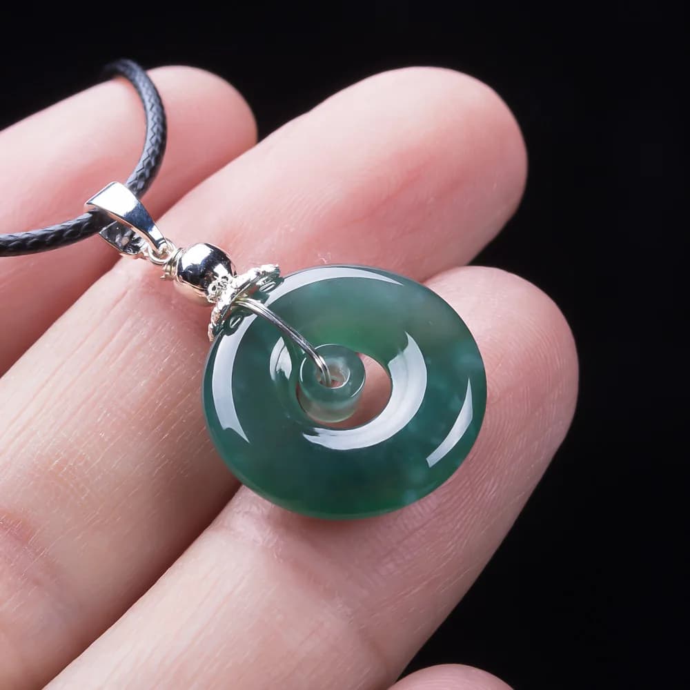 Collier pendentif donut en jadéite naturelle du Myanmar, accessoires vintage, talisman, bijoux de cr