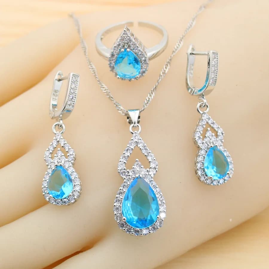 Ensembles de bijoux en argent 925 pour femmes, boucles d'oreilles, collier, pendentif, bague, bracel