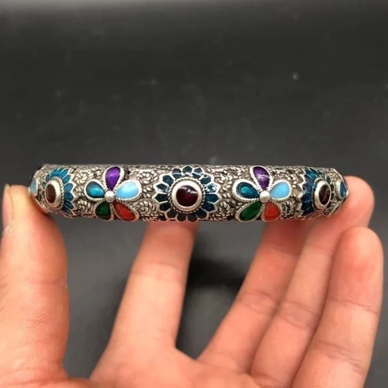 Bracelet cloisonné fait main, motif floral creux ethnique tibétain, bijoux vintage riches et nobles