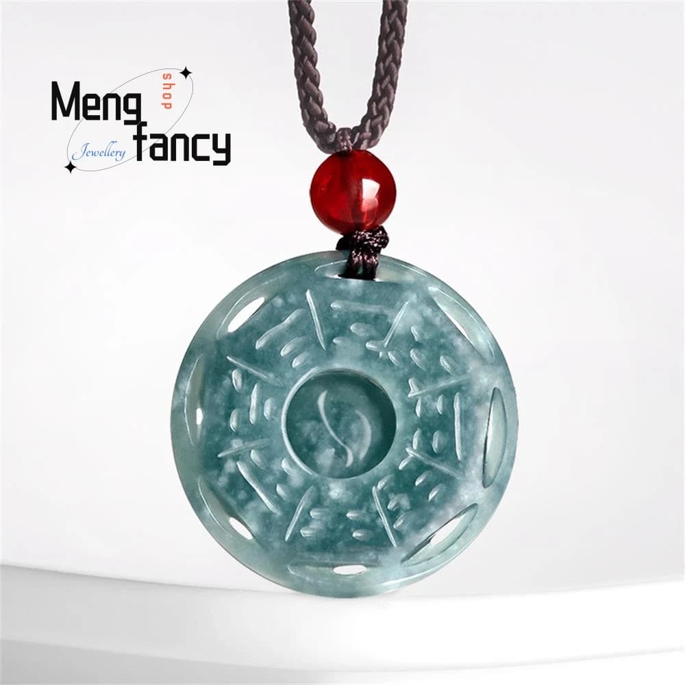 Pendentif en jadéite naturelle A-goods, Transit d'eau bleue, Taiji Bagua, Simple, rétro, meilleure v