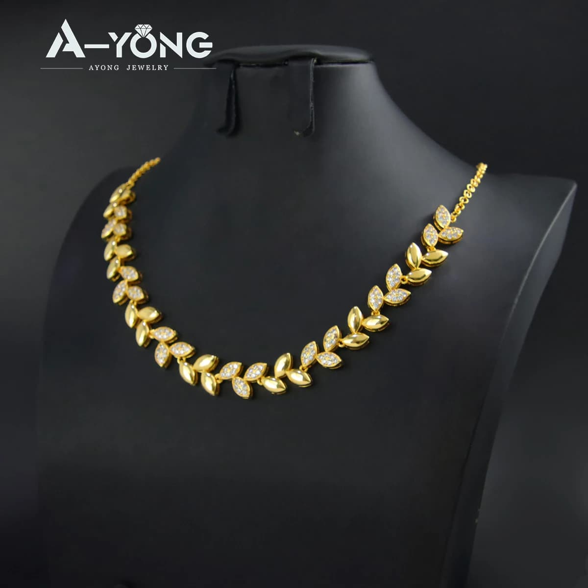 Ensemble de bijoux de luxe en zircone italienne, plaqué or 21 carats, feuille de pompon de dubaï, co
