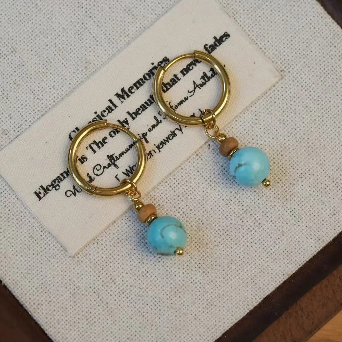 Bijoux fantaisie élégant image naturelle pierre turquoise perles titane acier accessoires pendentif 