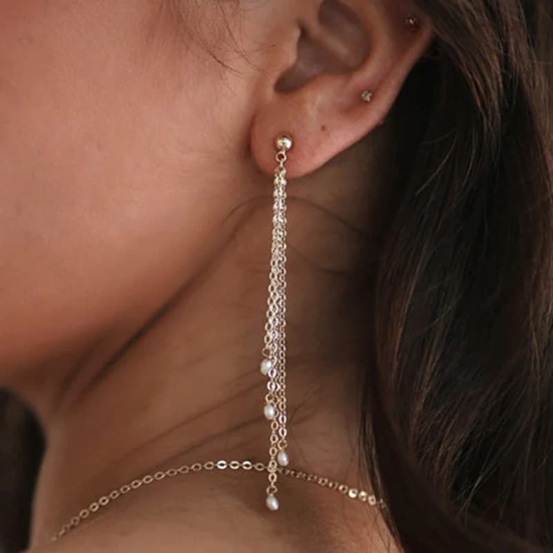 Boucles d'oreilles en perles naturelles, remplies d'or 14K, bijoux à pampilles faits à la main, Oorb
