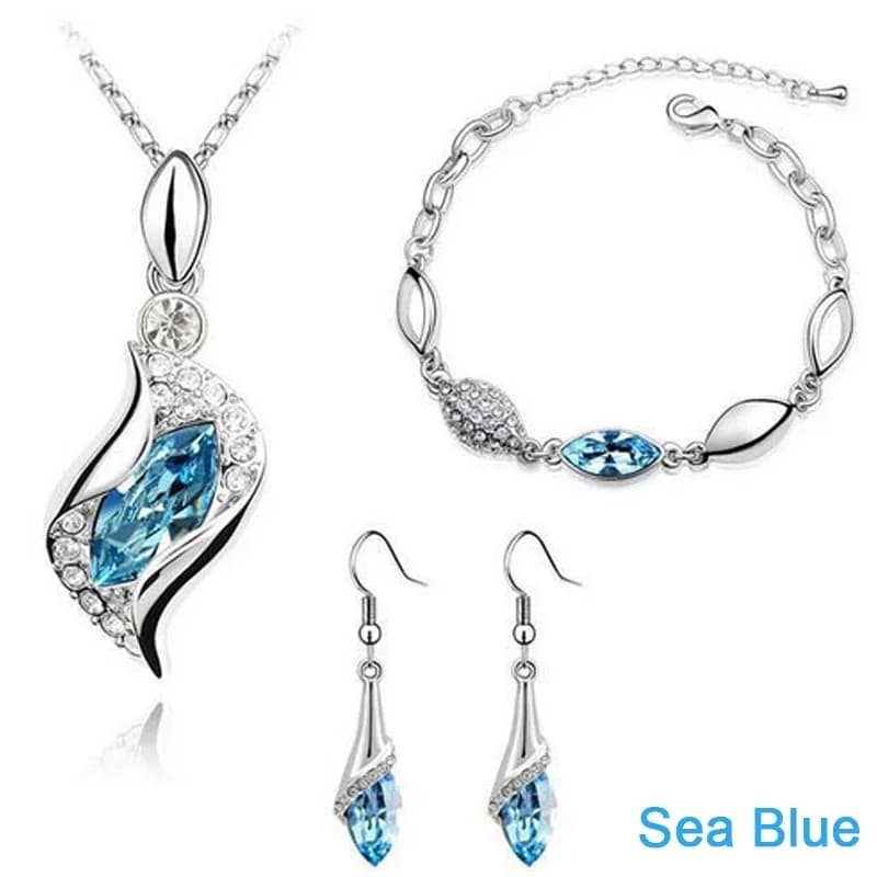 Ensembles de bijoux de luxe en cristal Zircon cubique, couleur argent, bleu rose clair, goutte d'eau