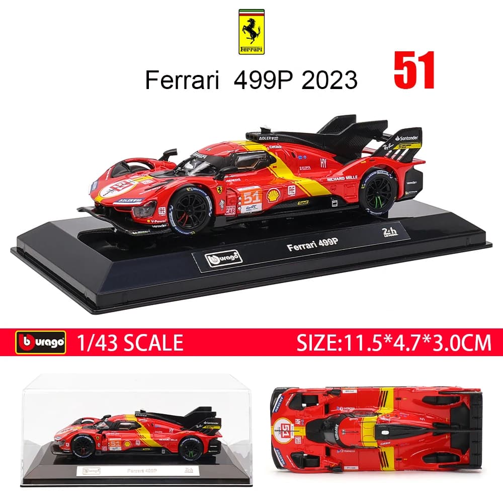 Bburago 1:43 Ferrari 2024 499P No.50 24h LE MANS boîte acrylique et base alliage véhicule de luxe mo