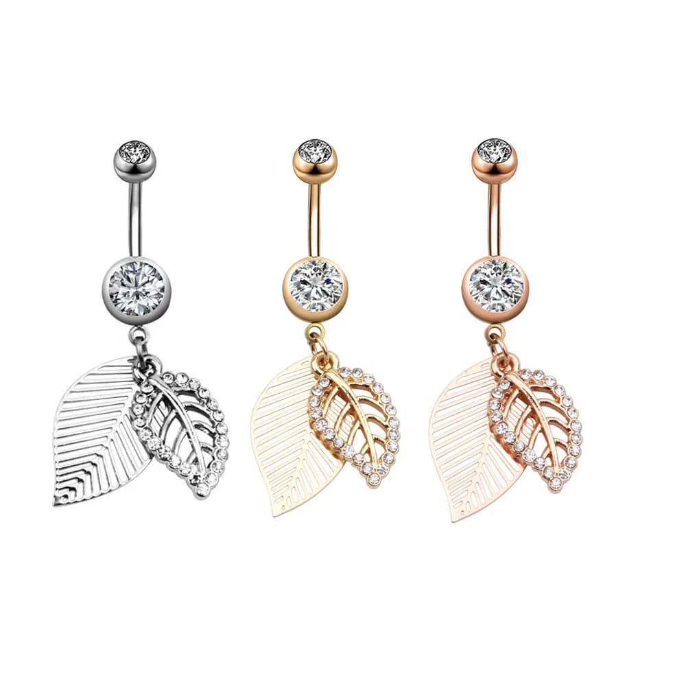Coeur papillon couleur or balancent nombril Piercing pour femmes Zircon pendentif nombril anneau 14G