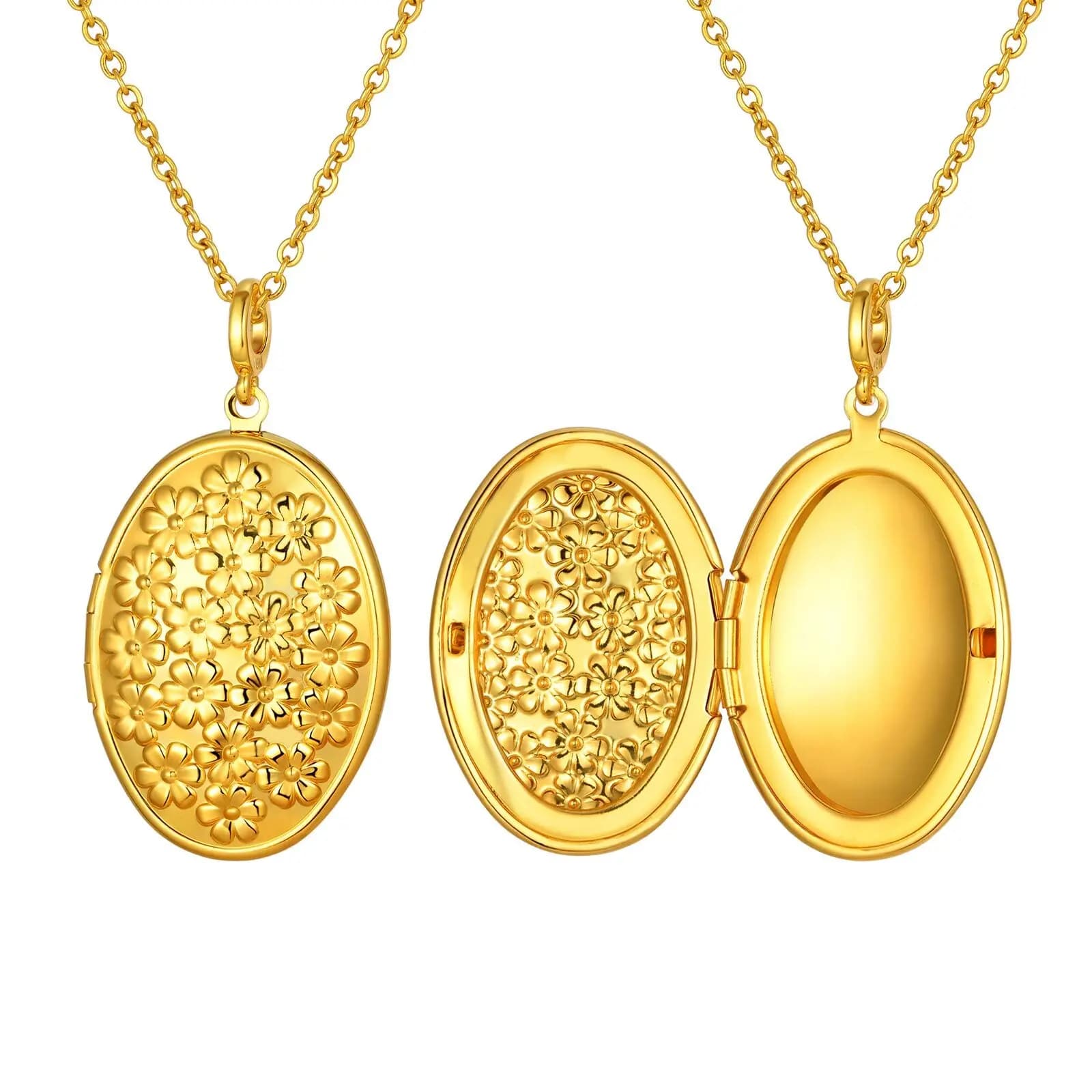 Collier médaillon ovale rond à fleurs qui peut contenir des photos, pendentif médaillon Photo, cadea