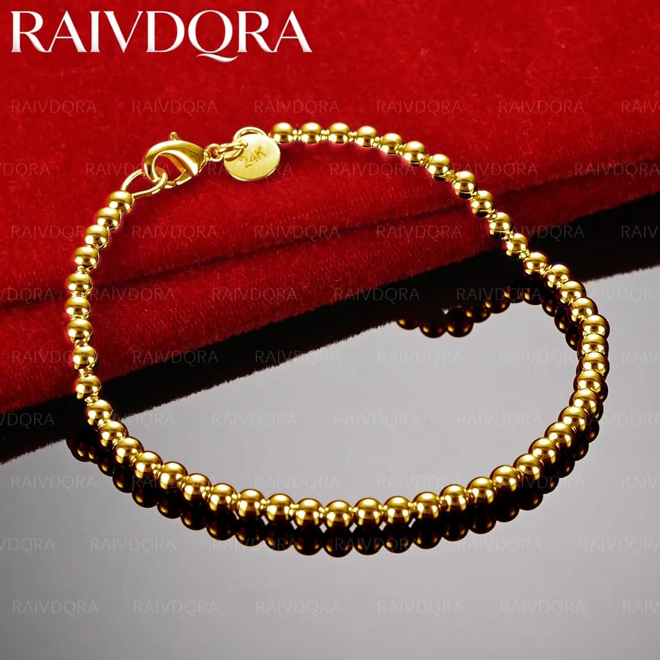 Bracelet à perles rondes plaqué or 18 carats, 4 mm, pour hommes et femmes, bijoux à la mode, populai