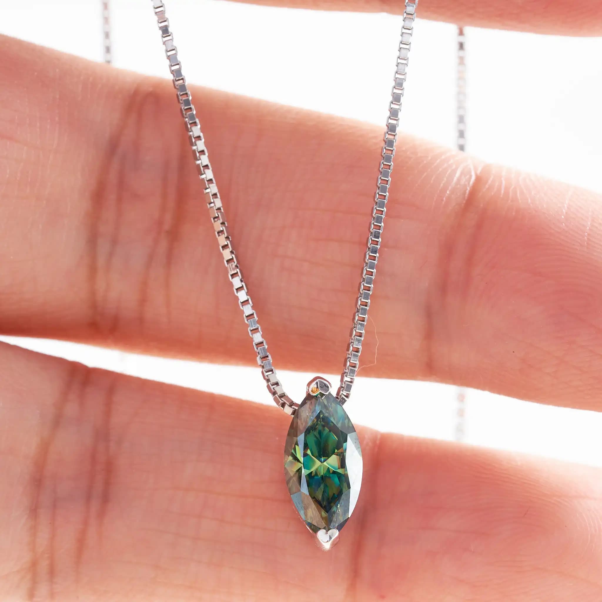 Moisstalk-Collier pendentif en argent Moissanite pour femme, coupe marquise, passe le test de diaman