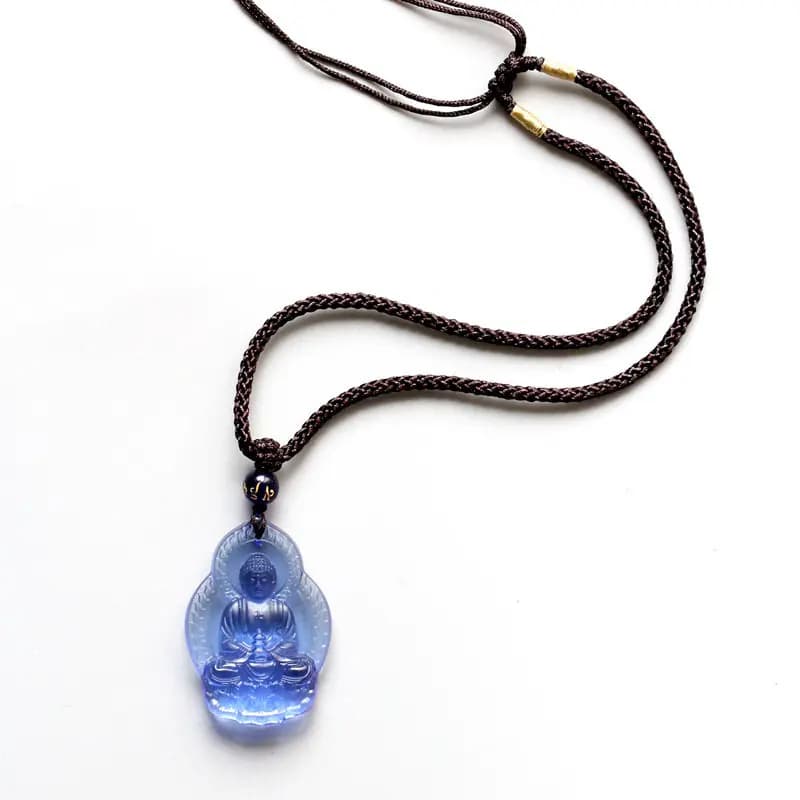 Collier pendentif Bouddha médicinal en céramique bleue pour hommes et femmes, porte-bonheur et cadea