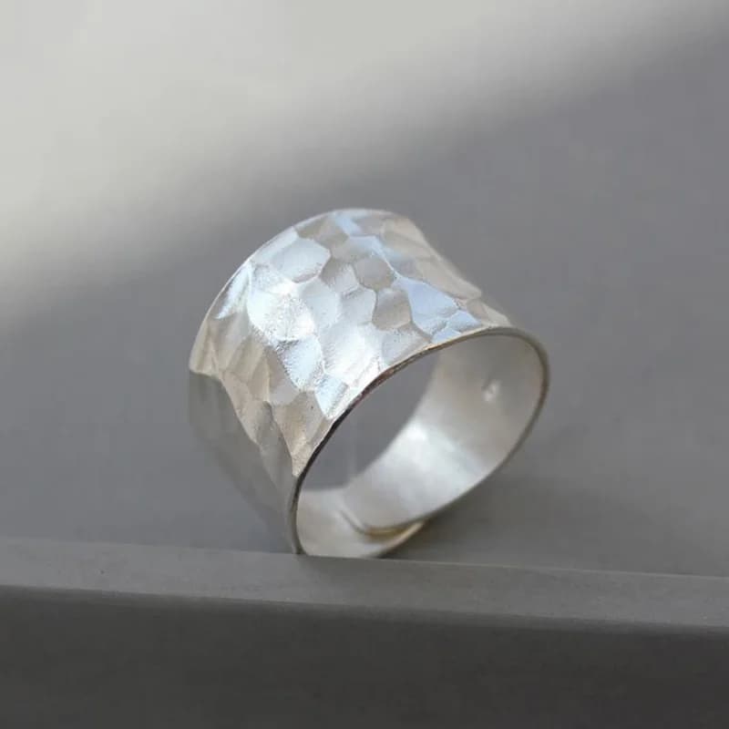 Bague originale en argent 925 avec motif de marteau large, bague classique simple, bijoux de banquet