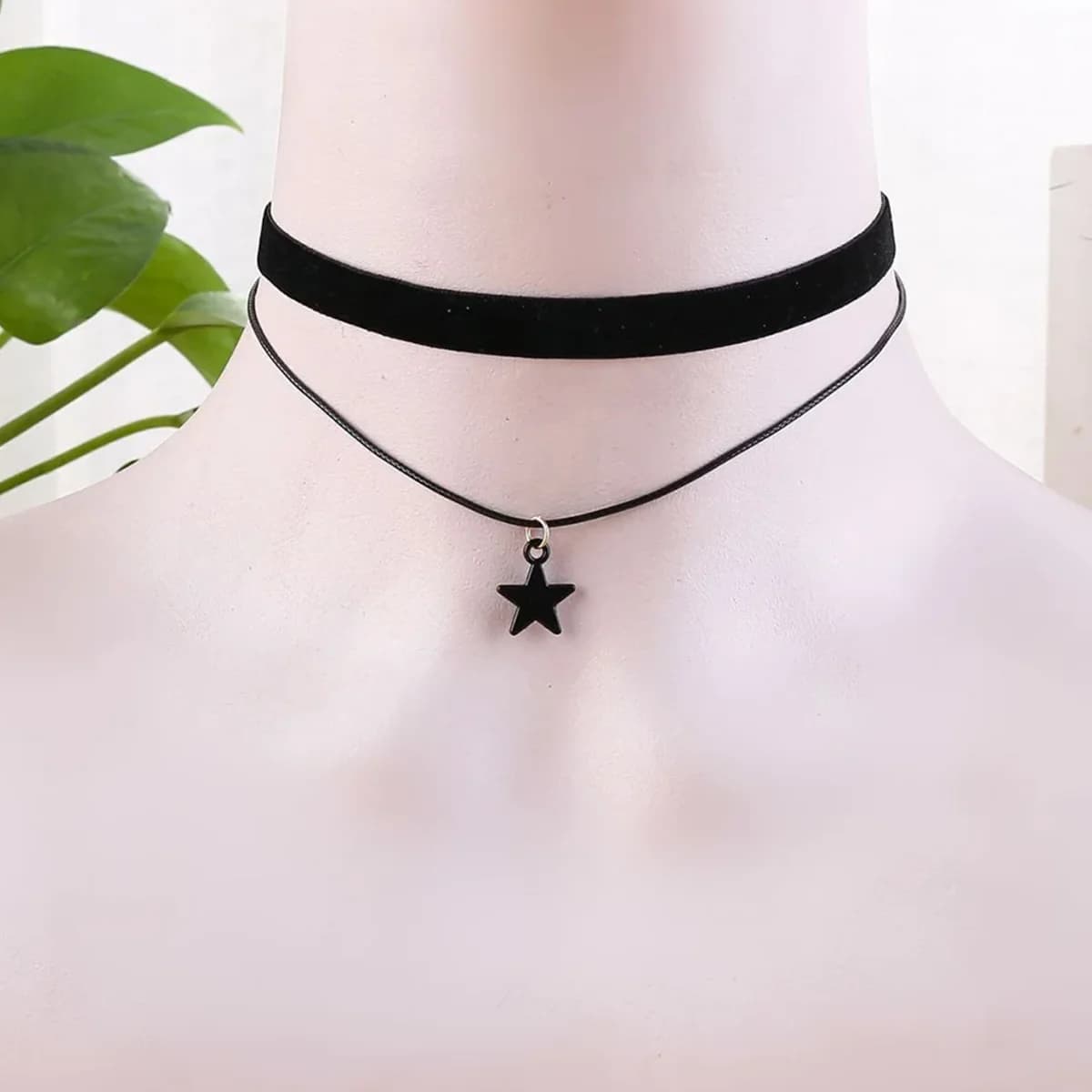 Tour de cou en velours noir personnalisé pour femme, pendentif double pentagramme, collier ras du co