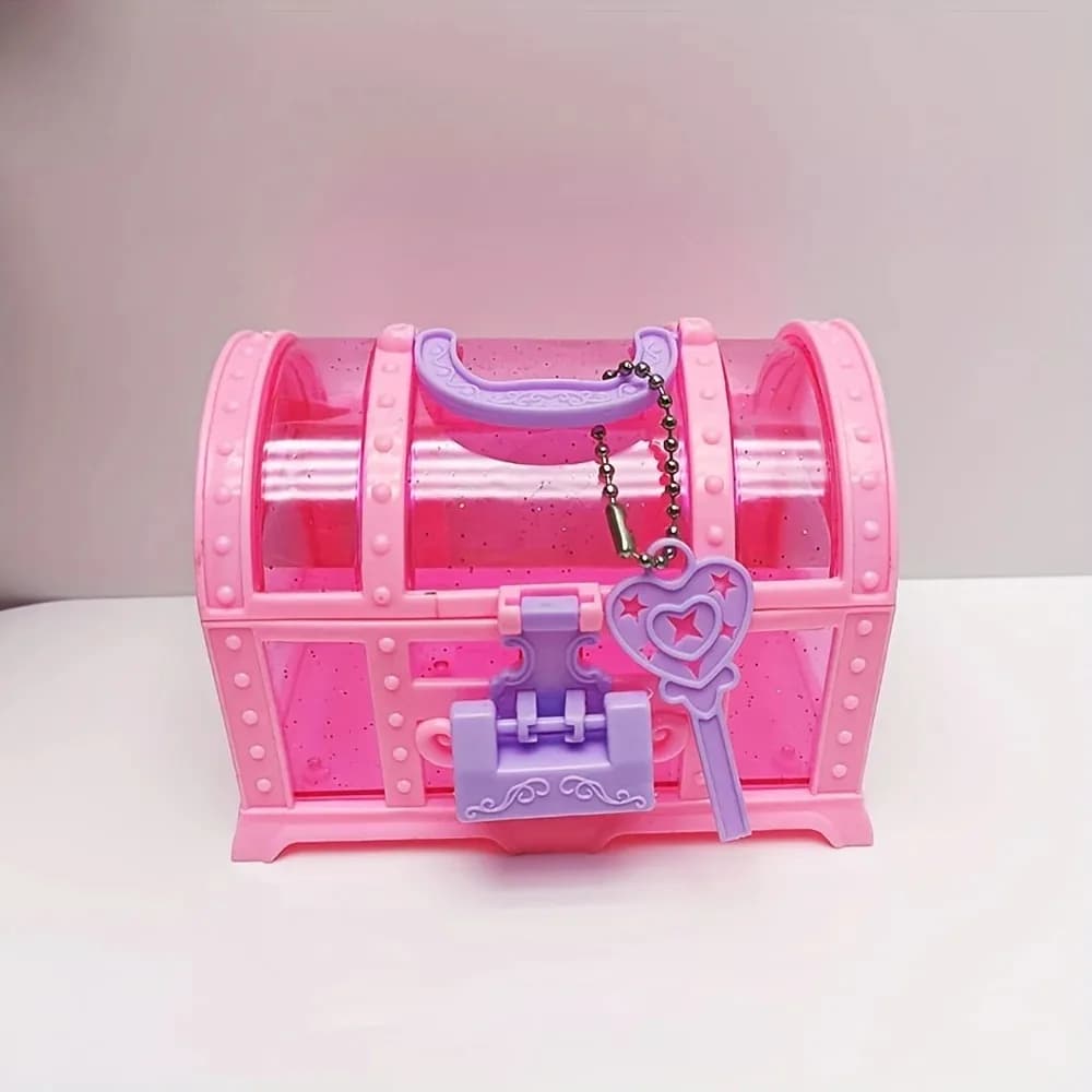 Boîte à bijoux rose/violet pour enfants, avec serrure, boîte de maquillage mignonne, mallette de ran