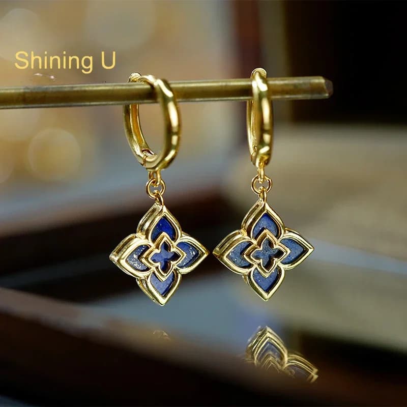 Shining U – ensemble de bijoux trèfle en argent S925, Lapis Lazuli, boucles d'oreilles pour femmes, 