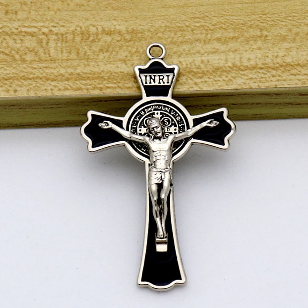 Diyalo 1 PC religieux or argent couleur exorcisme Saint benoît Crucifix croix pendentif breloques po
