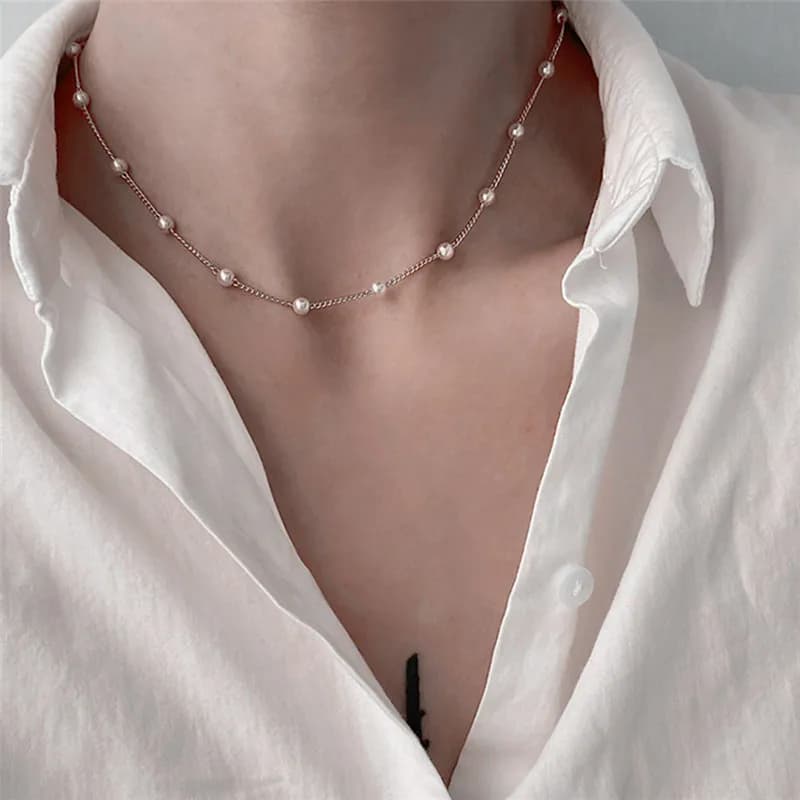 Nouveau Collier Ras-du-Cou Kpop pour Femme avec Perles Dorées, Bijou Gothique Pendentif pour le Cou,