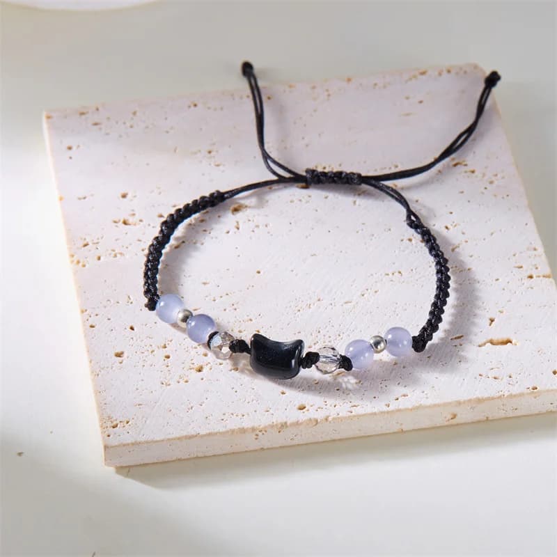 Bracelet de couple de chat noir et blanc pour femmes et hommes, ULtressée à la main, breloque réglab