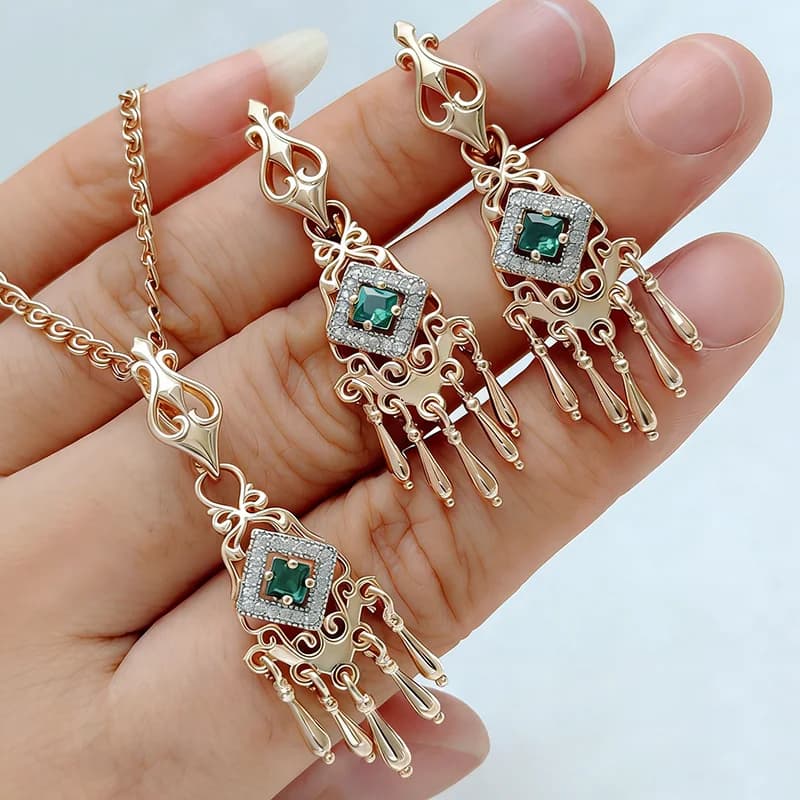 Kinel – ensemble de bijoux en Zircon naturel vert brillant pour femmes, bague, boucles d'oreilles, c