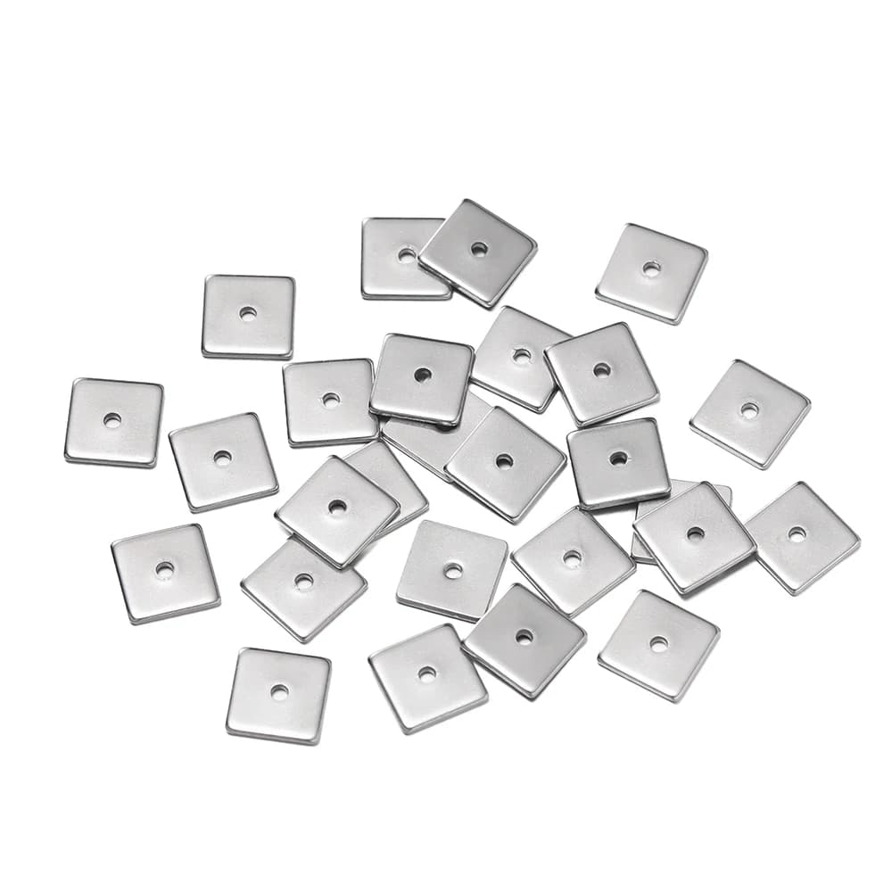Perles d'Espacement Plates et Carrées en Acier Inoxydable de 4/5/6/8mm, Petit Trou en Métal, pour Br