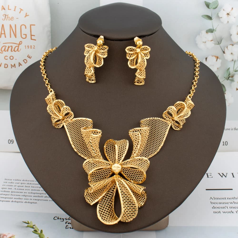 Ensemble de bijoux de luxe plaqué or pour femme, collier et boucles d'oreilles, grand pendentif bour