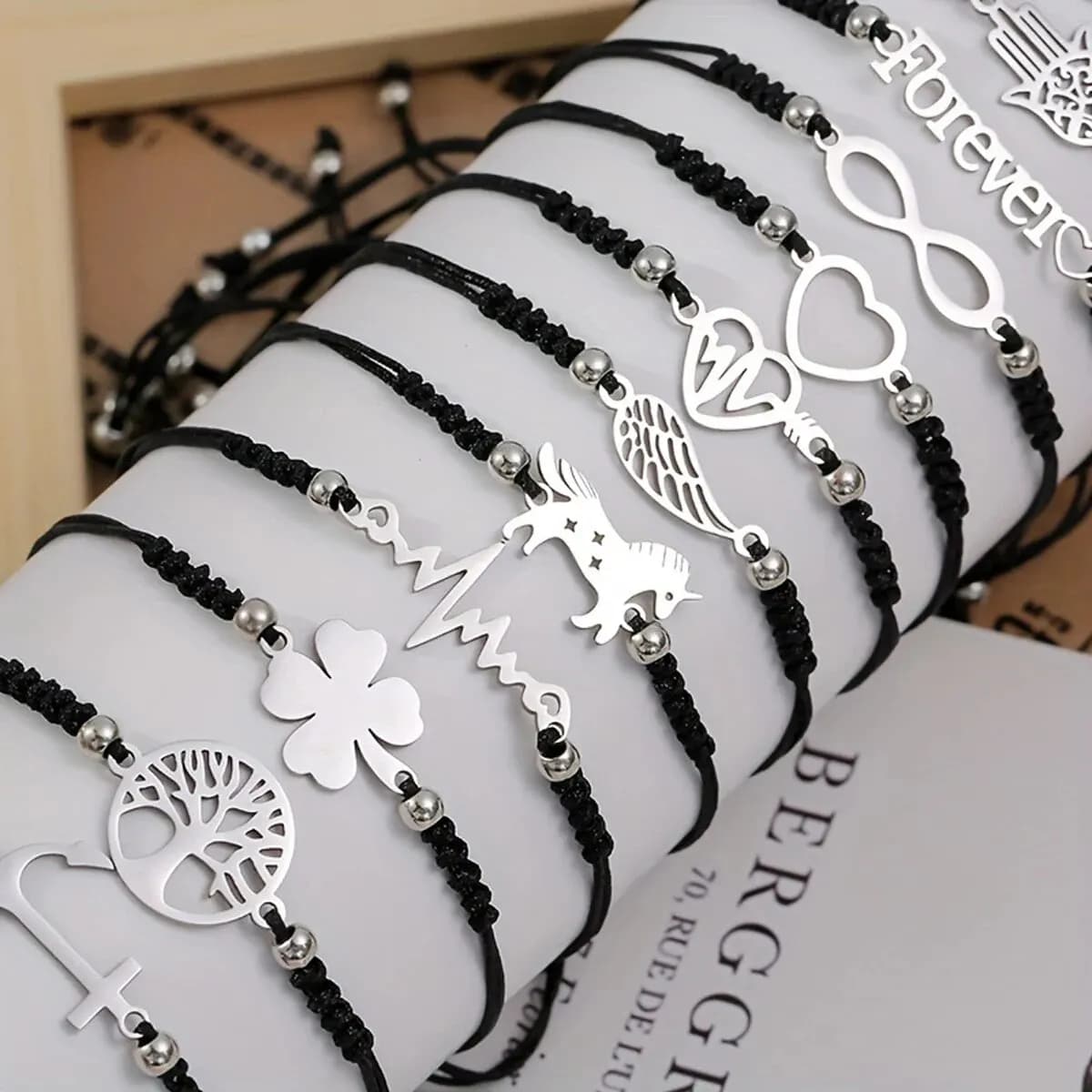 12 pièces/ensemble élégant bracelet à breloques tressé en acier inoxydable pour hommes-parfait pour 
