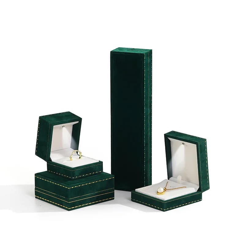Boîte d'emballage pour bijoux LED, bordure en dentelle, boîte à bijoux en velours haut de gamme, boî