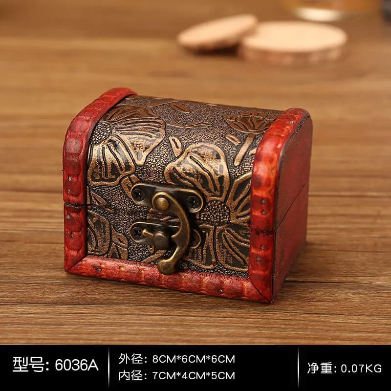 1 boîte de rangement vintage miniature en bois, coffre au trésor, boîte à bijoux, boîte cadeau
