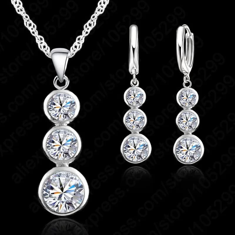 Parure de Bijoux Classiques en Argent Sterling 925 pour Femme, Ensemble de Colliers et Boucles d'Ore