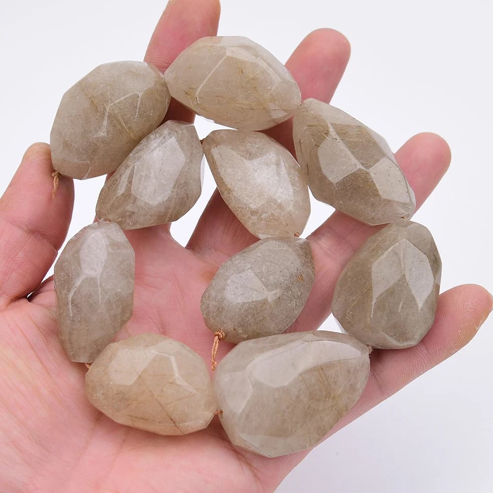 APDGG Énormes perles de quartz rutilé naturel jaune doré, grosses pépites, brin de 16,5 pouces, pour